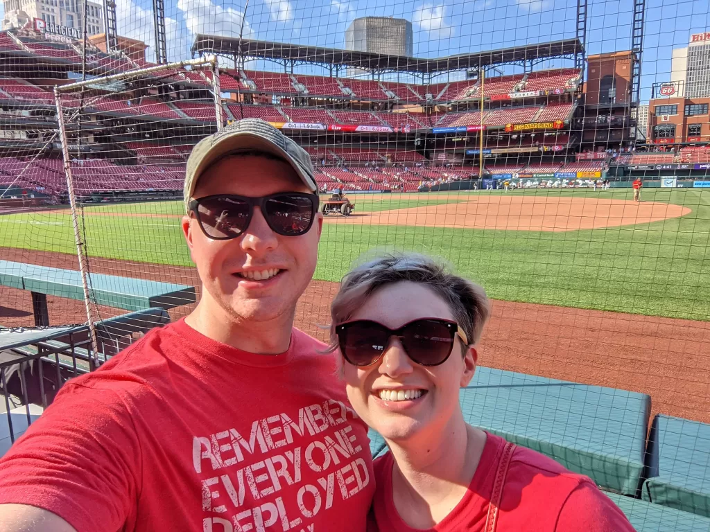 Tanner and Ashley at a St. Louis Cardinals baseball game.